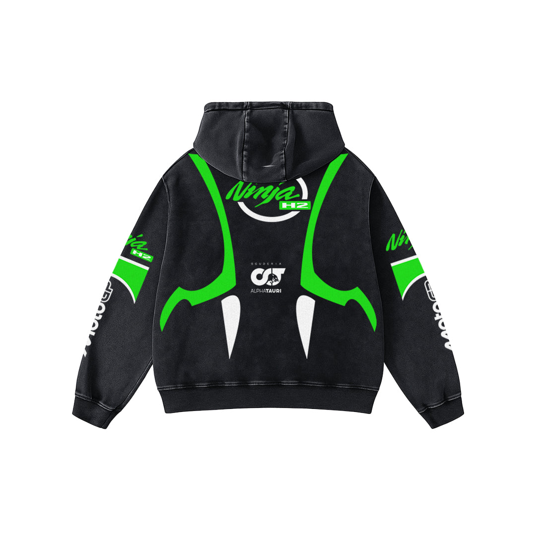 Neon Fang Acid Wash Oversized Hoodie