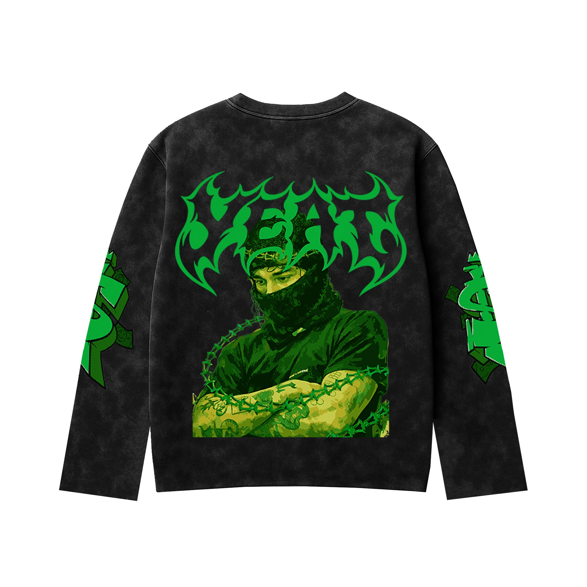 Wealth Acid Wash Full Sleeve Tee